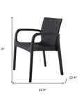 Set of Two Black Faux Rattan Heavy Duty Plastic Outdoor Stacking Arm Chairs