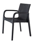 Set of Two Black Faux Rattan Heavy Duty Plastic Outdoor Stacking Arm Chairs