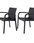 Set of Two Black Faux Rattan Heavy Duty Plastic Outdoor Stacking Arm Chairs