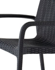 Set of Two Black Faux Rattan Heavy Duty Plastic Outdoor Stacking Arm Chairs