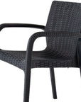 Set of Two Black Faux Rattan Heavy Duty Plastic Outdoor Stacking Arm Chairs