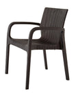 Set of Two Black Faux Rattan Heavy Duty Plastic Outdoor Stacking Arm Chairs