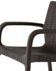 Set of Two Black Faux Rattan Heavy Duty Plastic Outdoor Stacking Arm Chairs