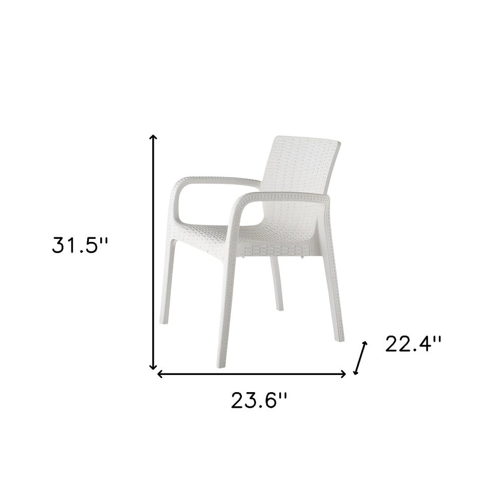 Set of Two Black Faux Rattan Heavy Duty Plastic Outdoor Stacking Arm Chairs
