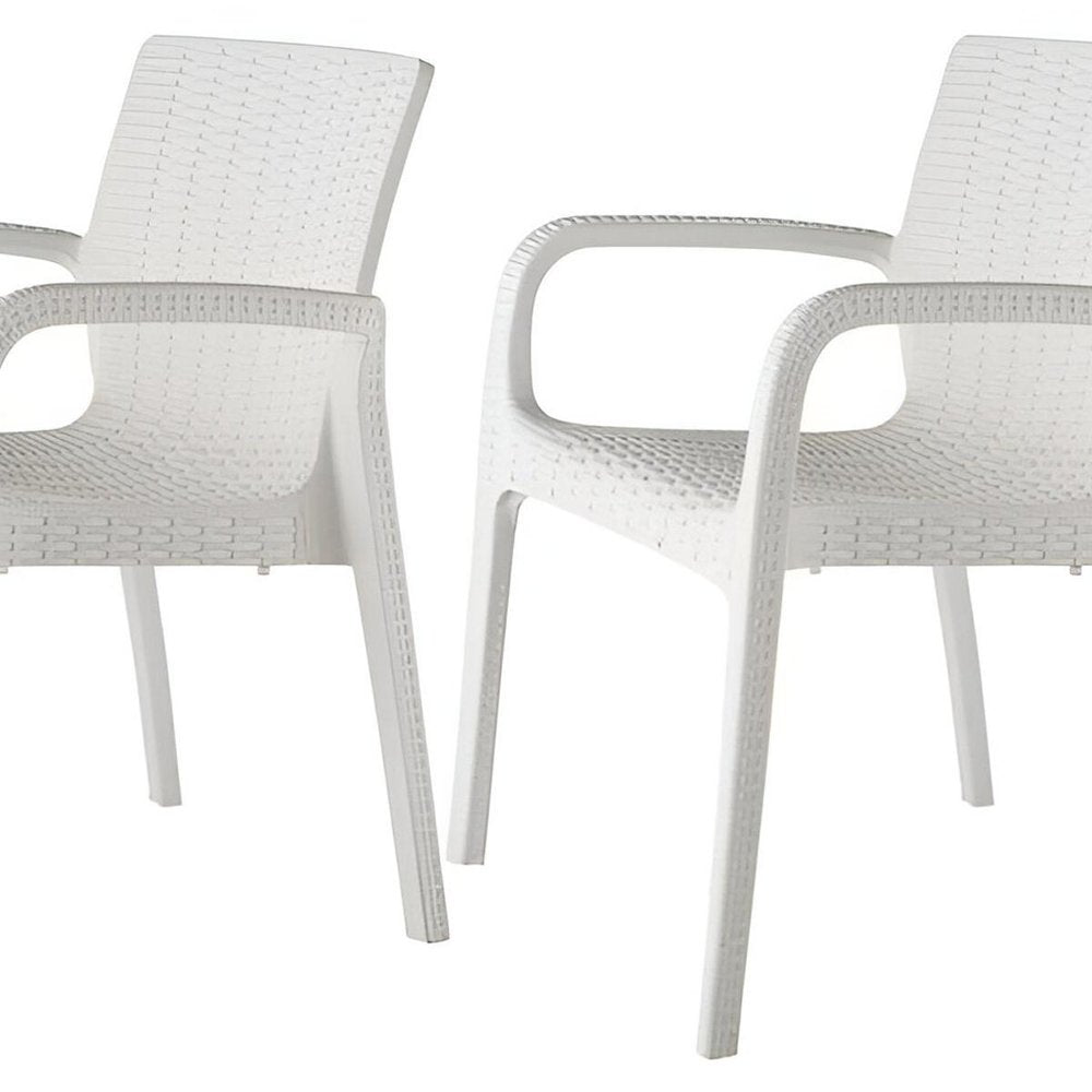 Set of Two Black Faux Rattan Heavy Duty Plastic Outdoor Stacking Arm Chairs