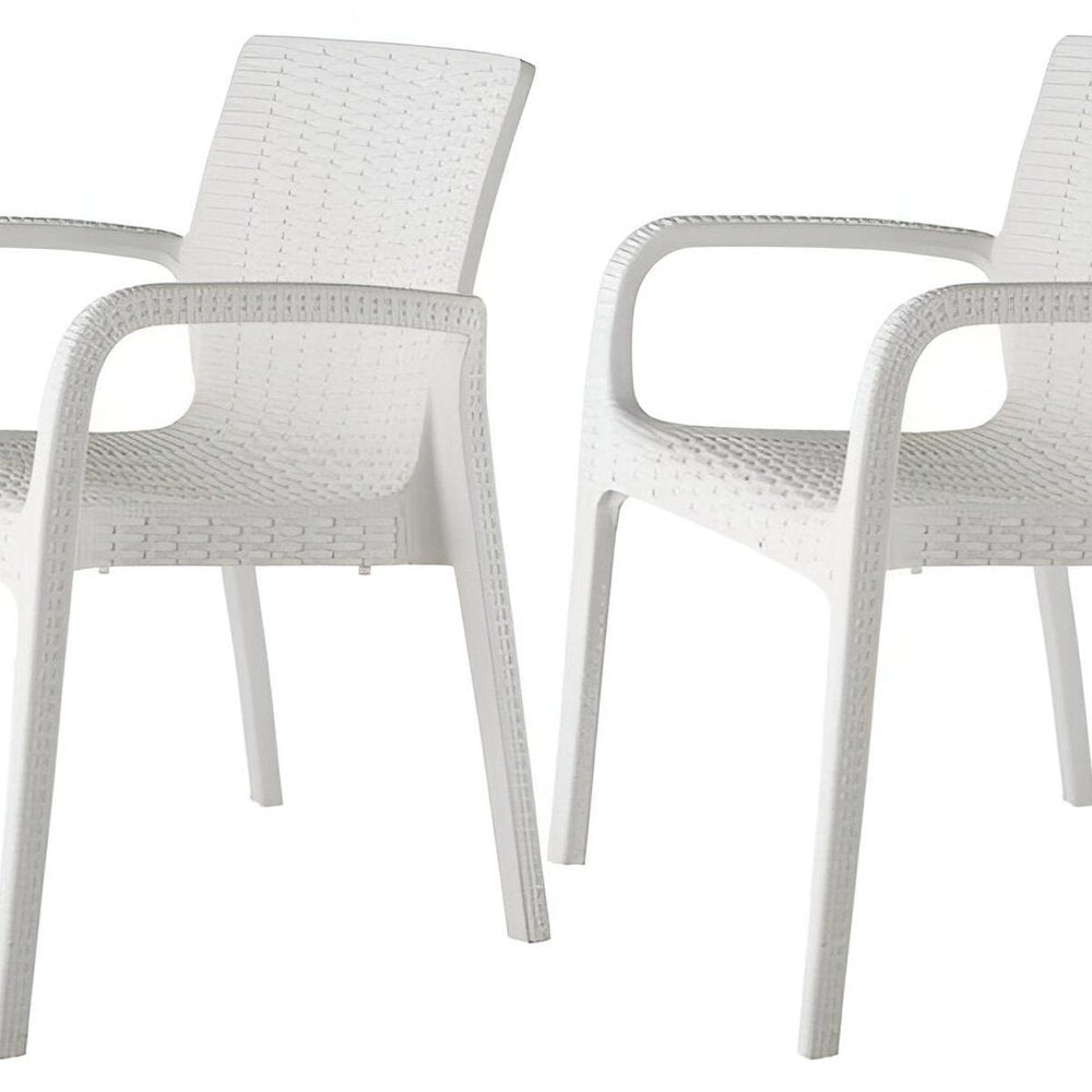 Set of Two Black Faux Rattan Heavy Duty Plastic Outdoor Stacking Arm Chairs