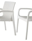 Set of Two Black Faux Rattan Heavy Duty Plastic Outdoor Stacking Arm Chairs