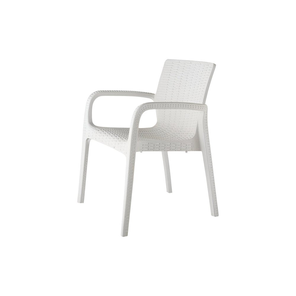 Set of Two Black Faux Rattan Heavy Duty Plastic Outdoor Stacking Arm Chairs