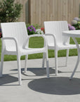 Set of Two Black Faux Rattan Heavy Duty Plastic Outdoor Stacking Arm Chairs