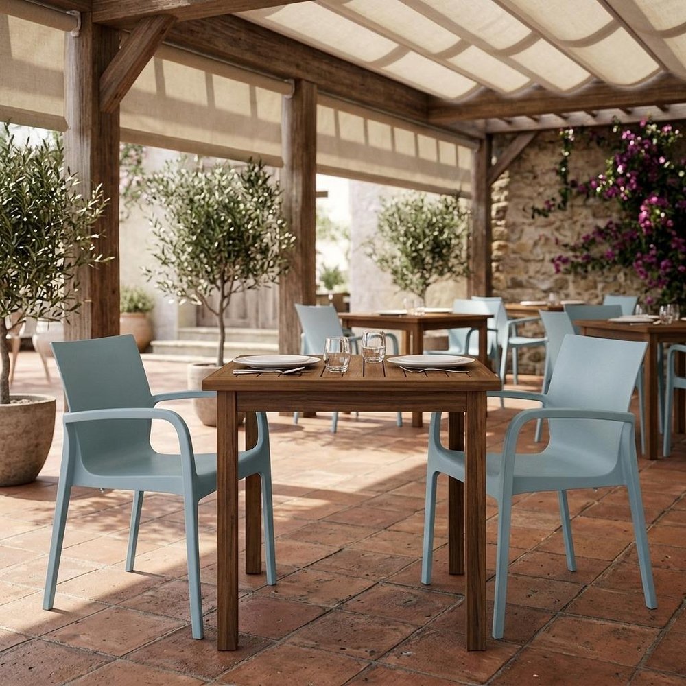 Set of Two Baby Blue Heavy Duty Plastic Outdoor Stacking Dining Chairs