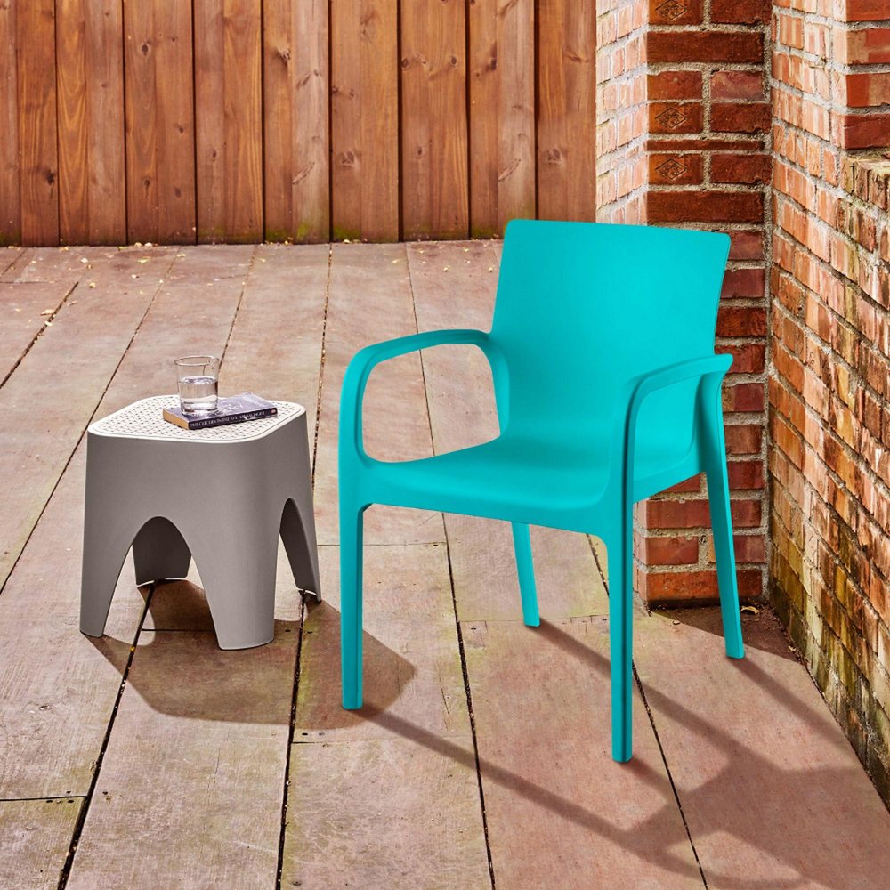 Set of Two Baby Blue Heavy Duty Plastic Outdoor Stacking Dining Chairs