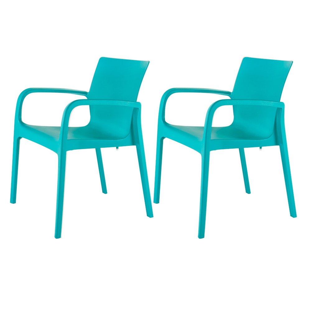 Set of Two Baby Blue Heavy Duty Plastic Outdoor Stacking Dining Chairs