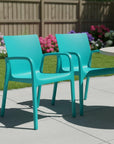 Set of Two Baby Blue Heavy Duty Plastic Outdoor Stacking Dining Chairs