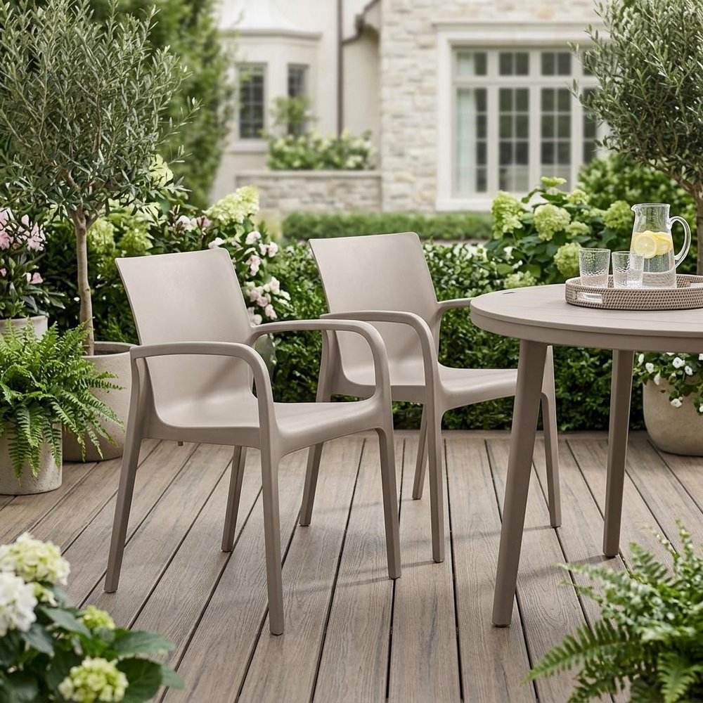 Set of Two Baby Blue Heavy Duty Plastic Outdoor Stacking Dining Chairs