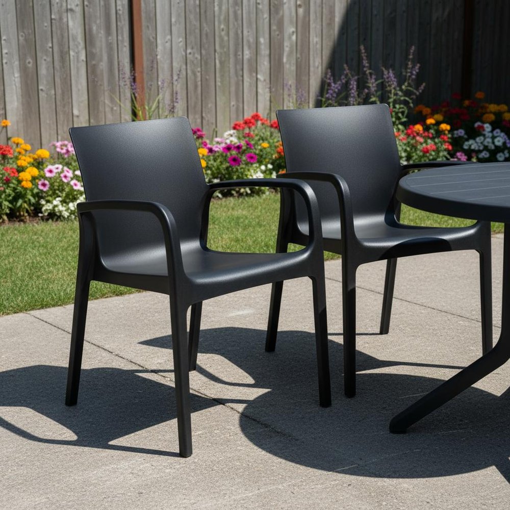 Set of Two Baby Blue Heavy Duty Plastic Outdoor Stacking Dining Chairs