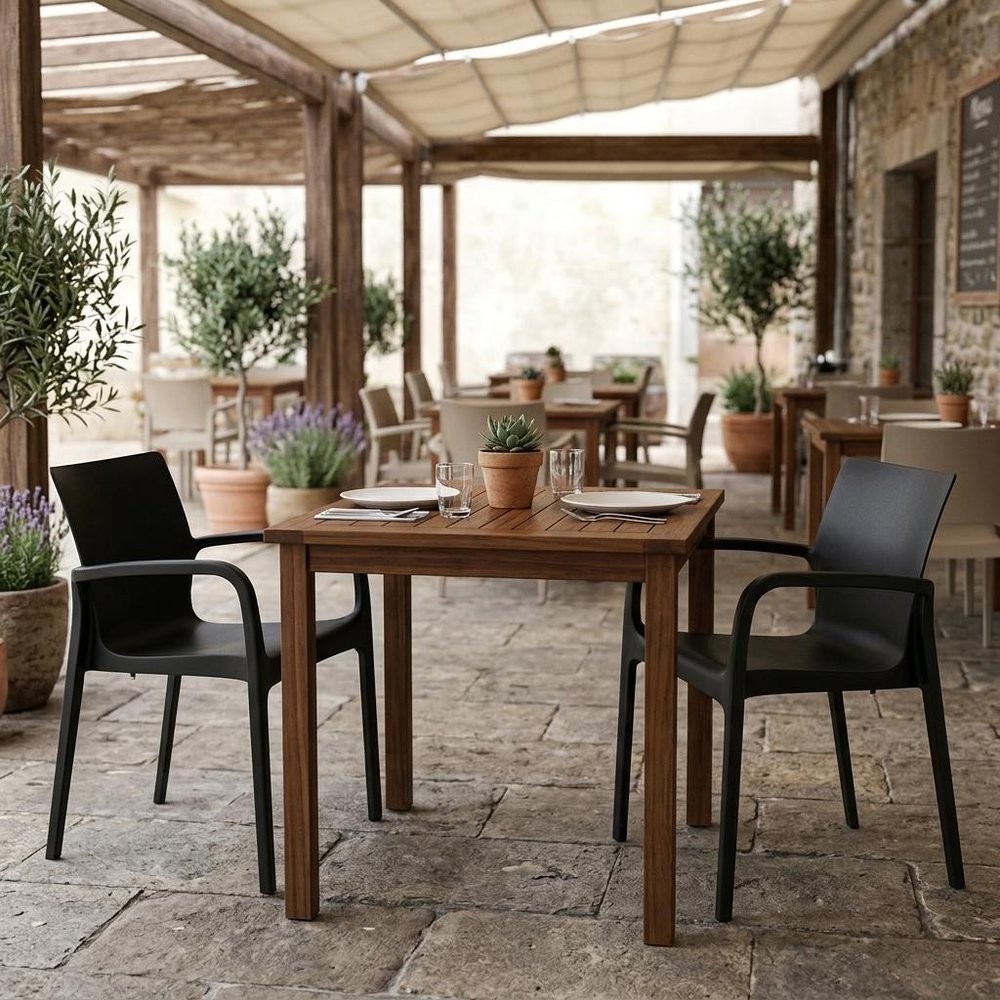 Set of Two Baby Blue Heavy Duty Plastic Outdoor Stacking Dining Chairs