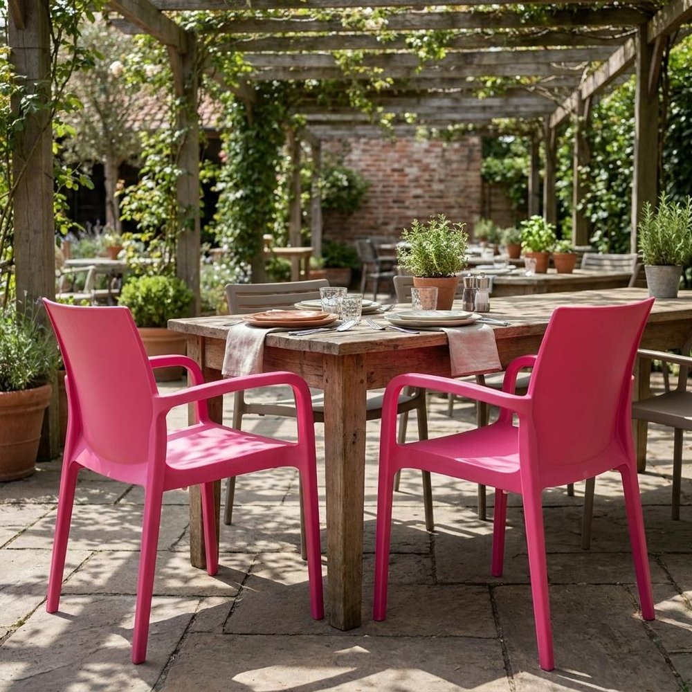 Set of Two Baby Blue Heavy Duty Plastic Outdoor Stacking Dining Chairs