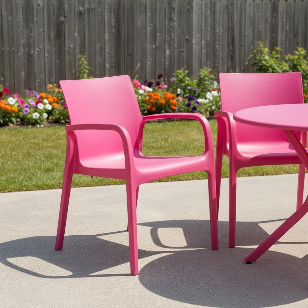 Set of Two Baby Blue Heavy Duty Plastic Outdoor Stacking Dining Chairs