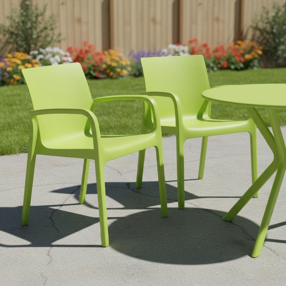 Set of Two Baby Blue Heavy Duty Plastic Outdoor Stacking Dining Chairs