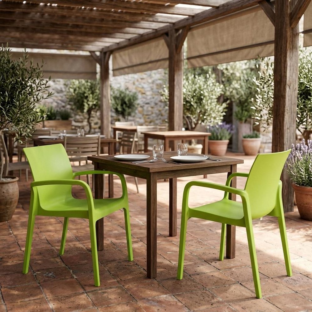 Set of Two Baby Blue Heavy Duty Plastic Outdoor Stacking Dining Chairs