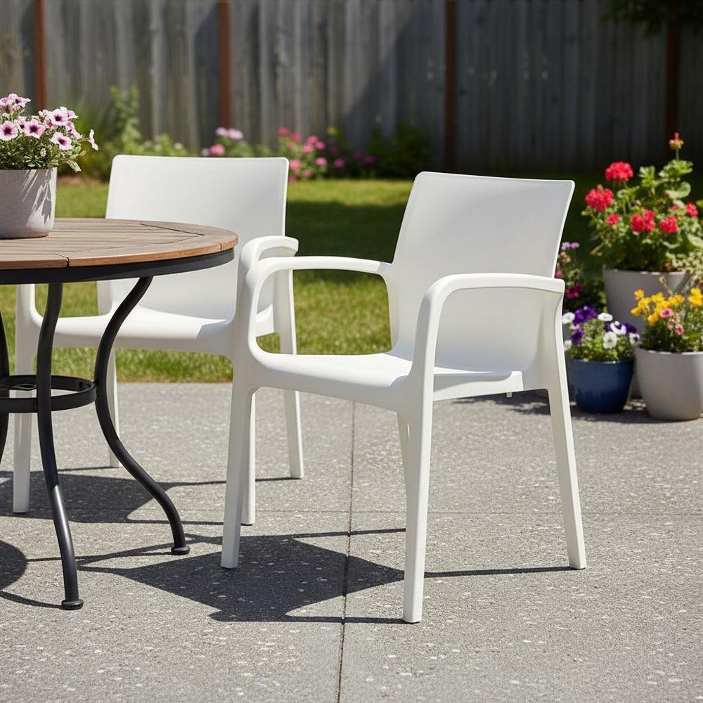 Set of Two Baby Blue Heavy Duty Plastic Outdoor Stacking Dining Chairs