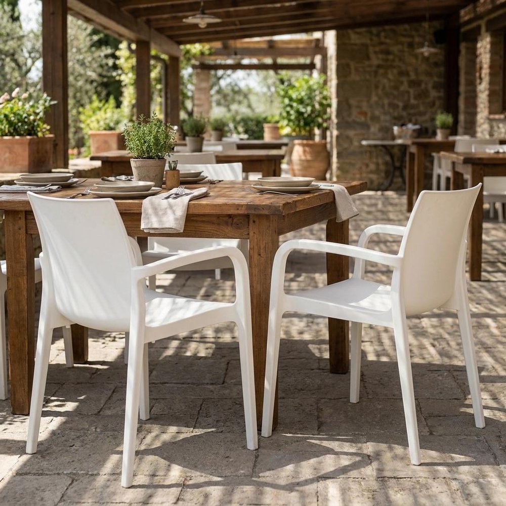Set of Two Baby Blue Heavy Duty Plastic Outdoor Stacking Dining Chairs