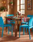 Set of Four Blue Heavy Duty Plastic Outdoor Stacking Dining Chairs