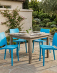 Set of Four Blue Heavy Duty Plastic Outdoor Stacking Dining Chairs