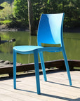 Set of Four Blue Heavy Duty Plastic Outdoor Stacking Dining Chairs