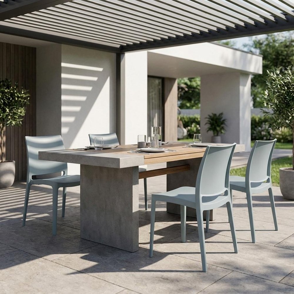 Set of Four Blue Heavy Duty Plastic Outdoor Stacking Dining Chairs