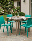 Set of Four Blue Heavy Duty Plastic Outdoor Stacking Dining Chairs