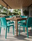Set of Four Blue Heavy Duty Plastic Outdoor Stacking Dining Chairs