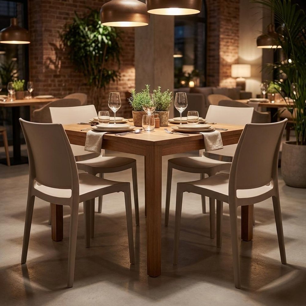 Set of Four Blue Heavy Duty Plastic Outdoor Stacking Dining Chairs