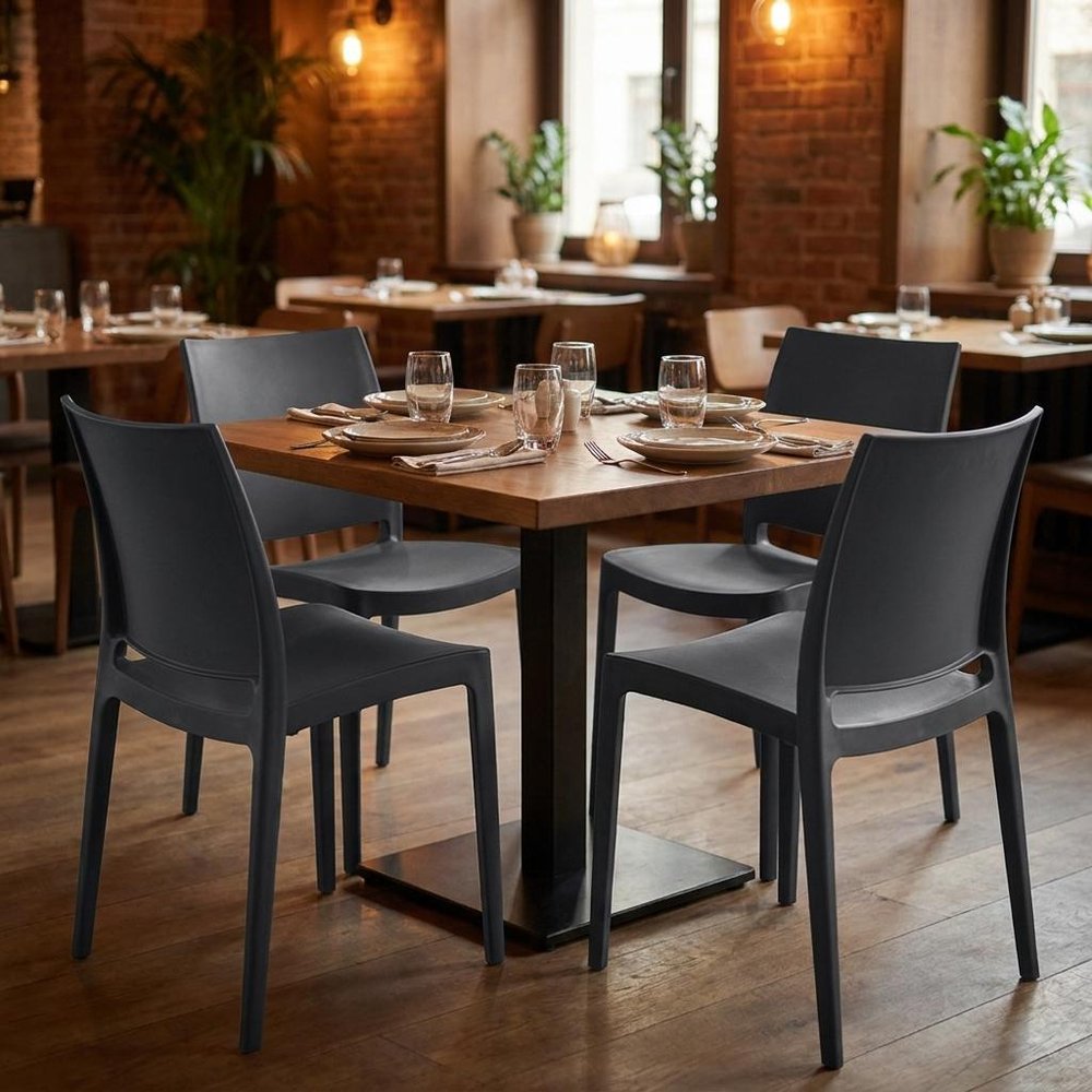 Set of Four Blue Heavy Duty Plastic Outdoor Stacking Dining Chairs