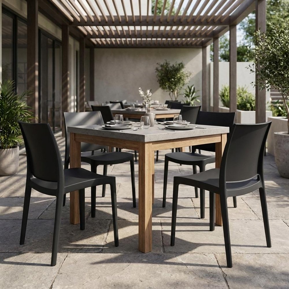 Set of Four Blue Heavy Duty Plastic Outdoor Stacking Dining Chairs