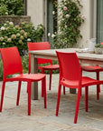 Set of Four Red Heavy Duty Plastic Outdoor Stacking Dining Chairs