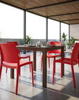 Set of Four Red Heavy Duty Plastic Outdoor Stacking Dining Chairs