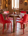 Set of Four Red Heavy Duty Plastic Outdoor Stacking Dining Chairs