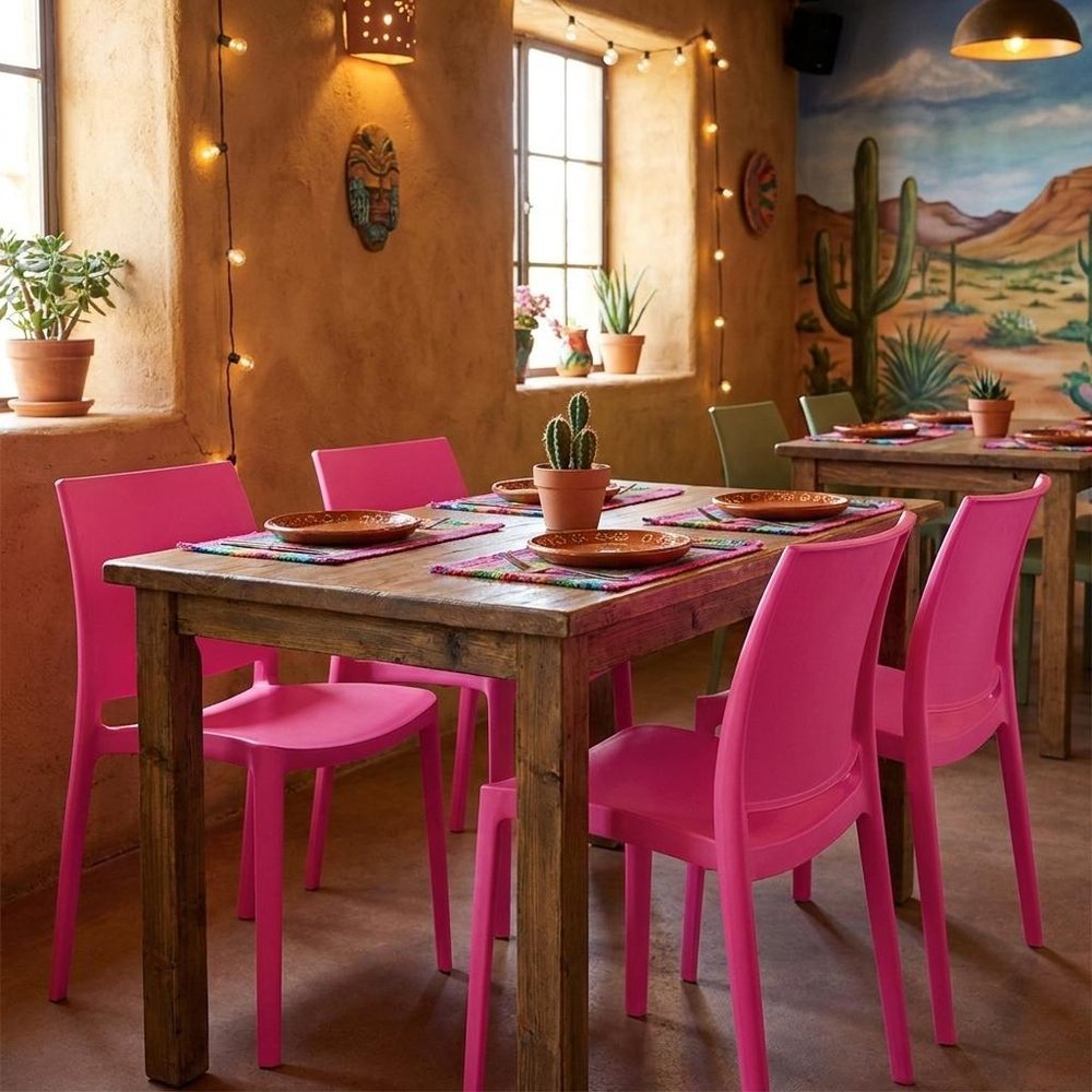 Set of Four Red Heavy Duty Plastic Outdoor Stacking Dining Chairs