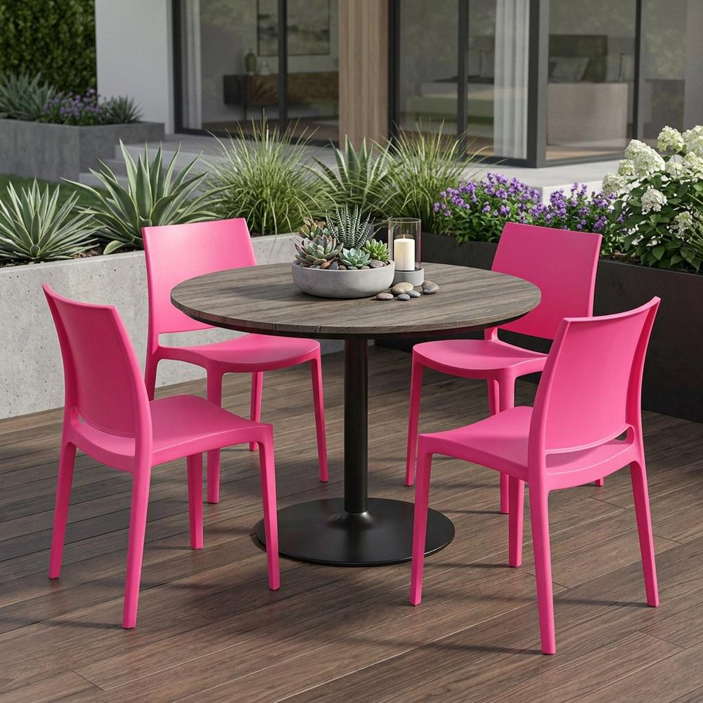 Set of Four Red Heavy Duty Plastic Outdoor Stacking Dining Chairs