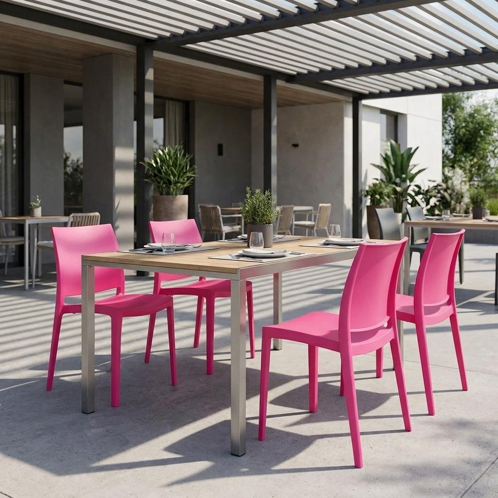 Set of Four Red Heavy Duty Plastic Outdoor Stacking Dining Chairs