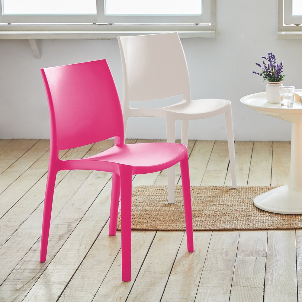 Set of Four Red Heavy Duty Plastic Outdoor Stacking Dining Chairs