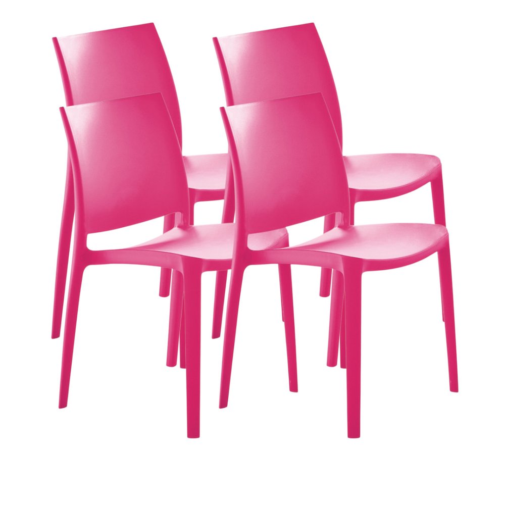 Set of Four Red Heavy Duty Plastic Outdoor Stacking Dining Chairs
