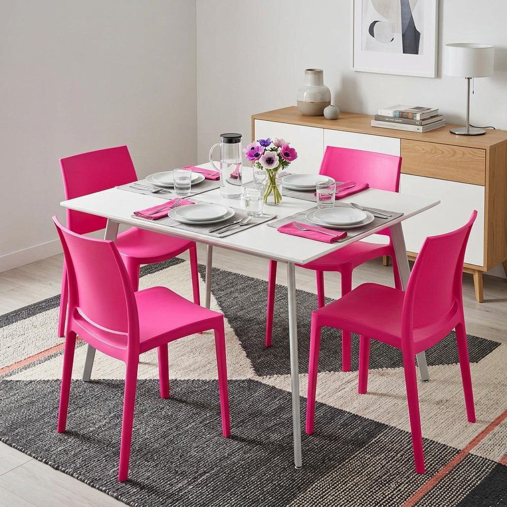 Set of Four Red Heavy Duty Plastic Outdoor Stacking Dining Chairs