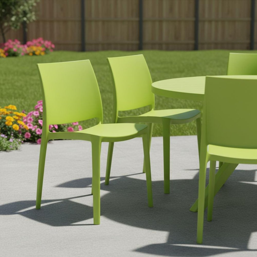 Set of Four Red Heavy Duty Plastic Outdoor Stacking Dining Chairs