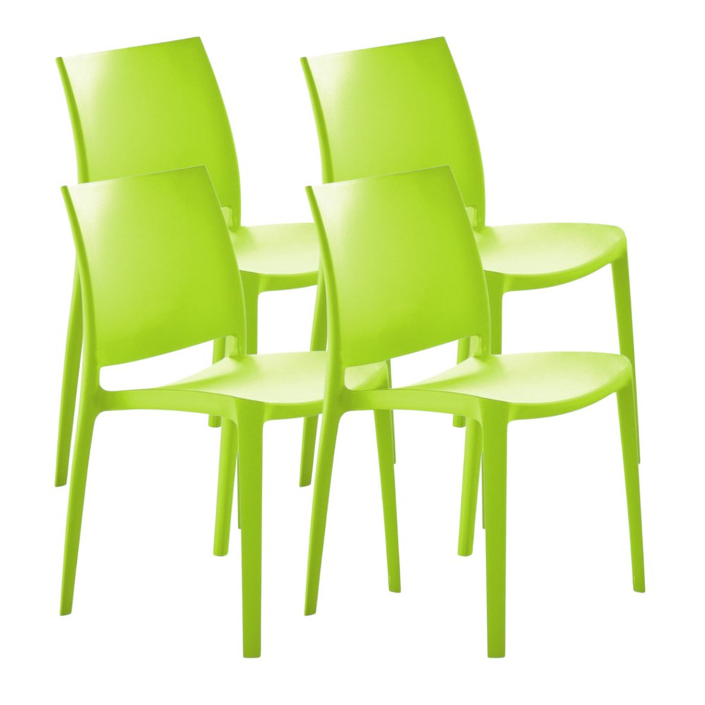 Set of Four Red Heavy Duty Plastic Outdoor Stacking Dining Chairs