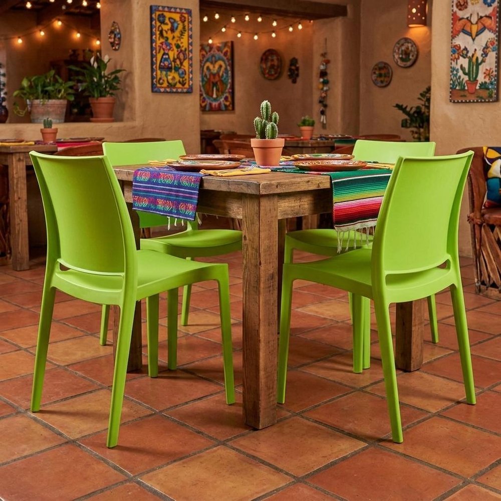 Set of Four Red Heavy Duty Plastic Outdoor Stacking Dining Chairs