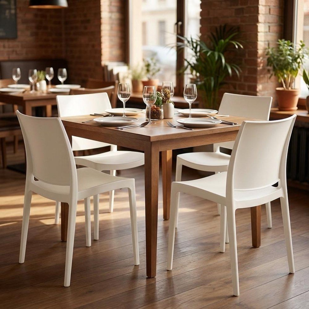 Set of Four Blue Heavy Duty Plastic Outdoor Stacking Dining Chairs