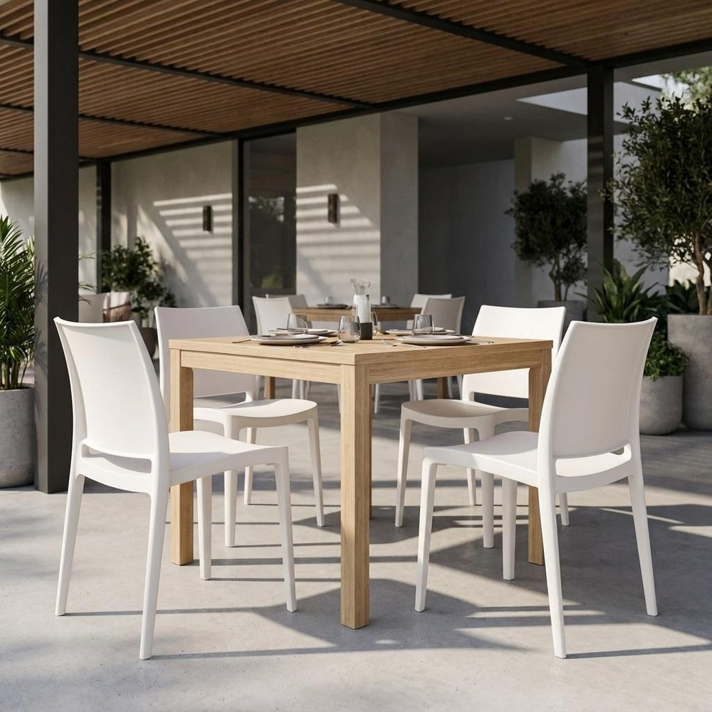 Set of Four Blue Heavy Duty Plastic Outdoor Stacking Dining Chairs