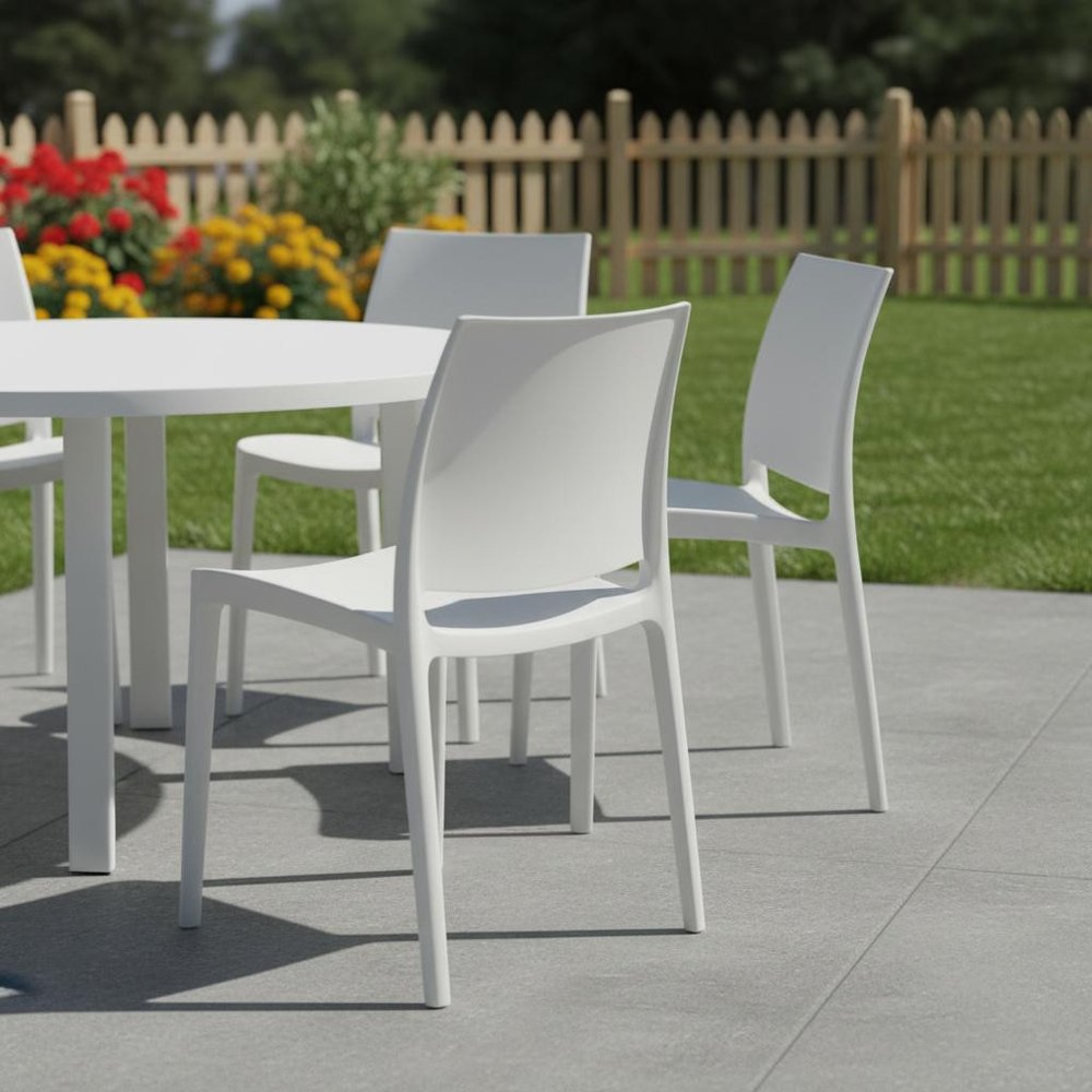 Set of Four Blue Heavy Duty Plastic Outdoor Stacking Dining Chairs
